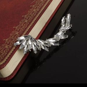 Silver large crystal ear stud cuff climber punk goth wing earring unisex